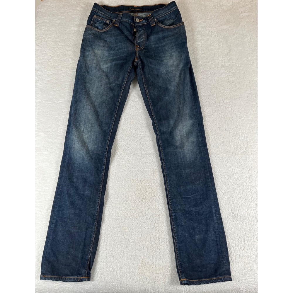 Nudie Jeans Co Grim Tim Org White Knee Slim Straight Dark Wash 31x34 (32x34) - Picture 2 of 9